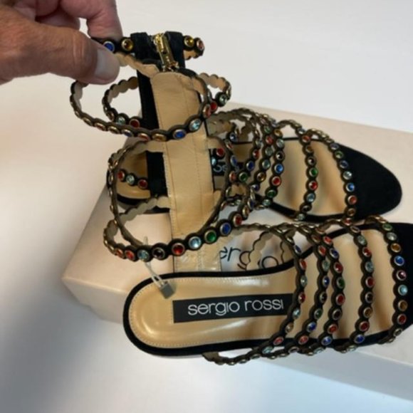 SERGIO ROSSI GLADIATOR SANDALS ADORNED WITH GLASS STONES SIZE 36/ 6 - Picture 5 of 8